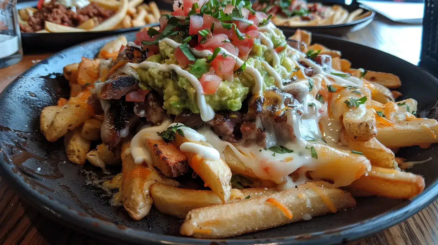 Crispy Carne Asada Fries with guacamole and sour cream