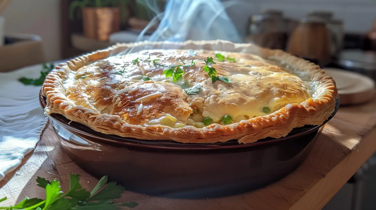 Freshly baked homemade Crock Pot Chicken Pot Pie with a golden, flaky crust.