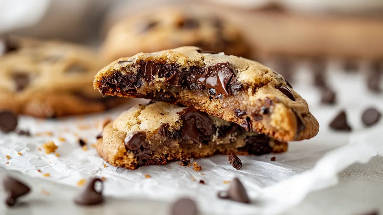 Gooey Brownie Stuffed Chocolate Chip Cookie close-up