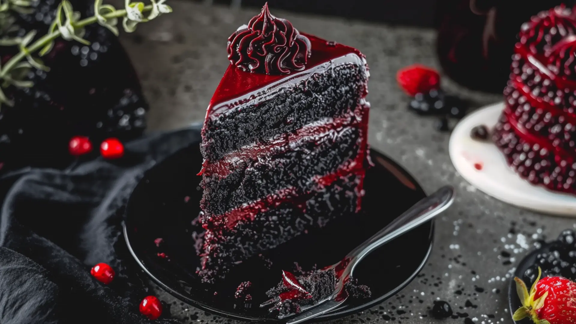 Black Velvet Cake with Red Icing