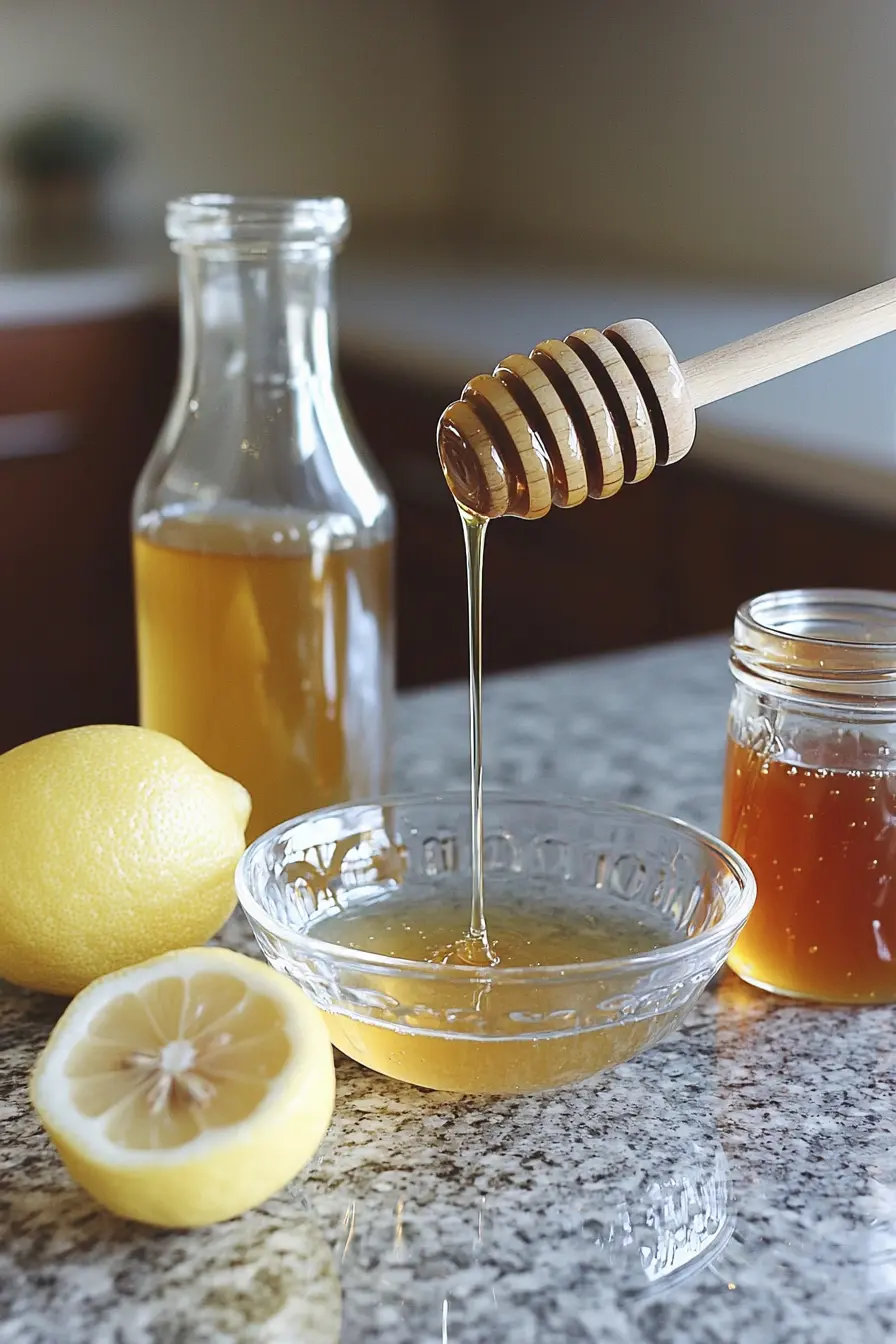 natural mounjaro recipe lemon juice apple cider vinegar and honey mix on granite