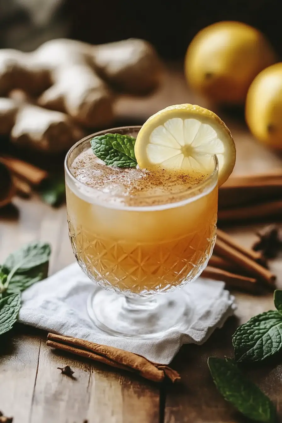 Natural Mounjaro Recipe for Fast Weight Loss (Simple Guide) 18 Natural Mounjaro Recipe drink beautifully served with lemon garnish and fresh natural ingredients on a rustic table.
