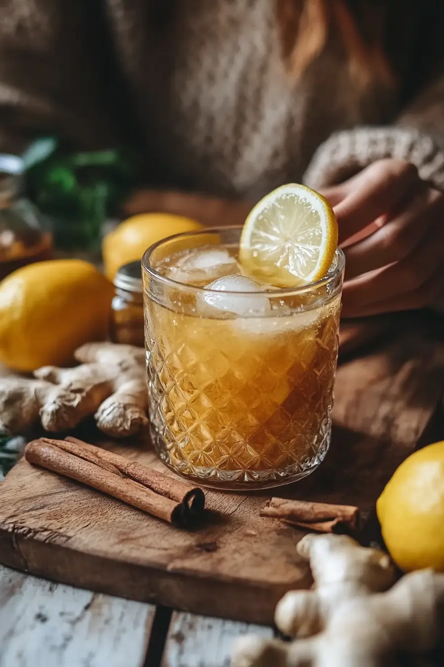 Natural Mounjaro Recipe for Fast Weight Loss (Simple Guide) 15 Woman sipping Natural Mounjaro Recipe herbal weight loss drink in a rustic, sunlit kitchen.