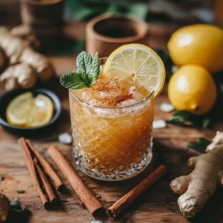 Natural Mounjaro Recipe for Fast Weight Loss (Simple Guide) 16 Natural Mounjaro Recipe herbal weight loss drink with lemon, ginger, cinnamon, and apple cider vinegar on a rustic table.