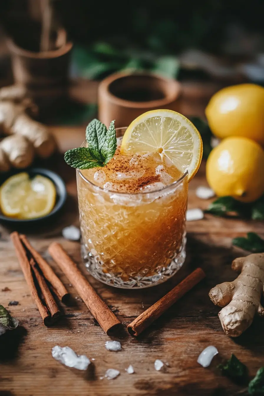 Natural Mounjaro Recipe for Fast Weight Loss (Simple Guide) 10 Natural Mounjaro Recipe herbal weight loss drink with lemon, ginger, cinnamon, and apple cider vinegar on a rustic table.