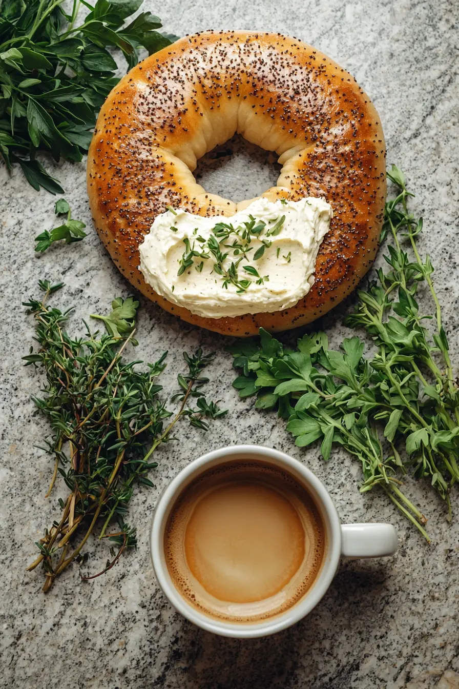 Homemade Philadelphia Cream Cheese Recipe: Creamy Delight! 10 toasted bagel with homemade Philadelphia cream cheese on granite countertop