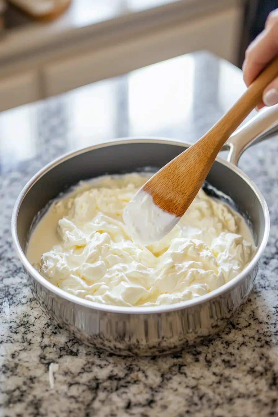 Homemade Philadelphia Cream Cheese Recipe: Creamy Delight! 8 curdled milk and cream mixture in saucepan on granite countertop