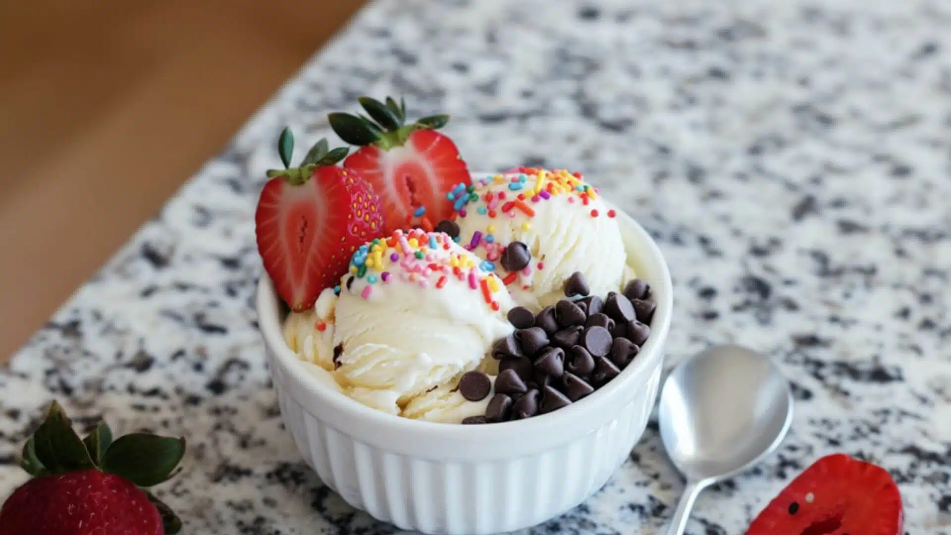 Ninja Creami vanilla ice cream with toppings