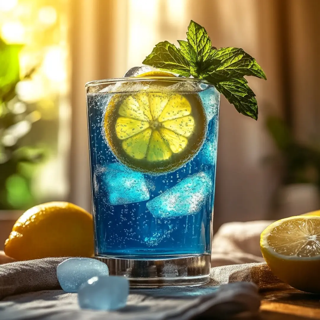 Finished Blue Salt Trick Recipe with mint garnish