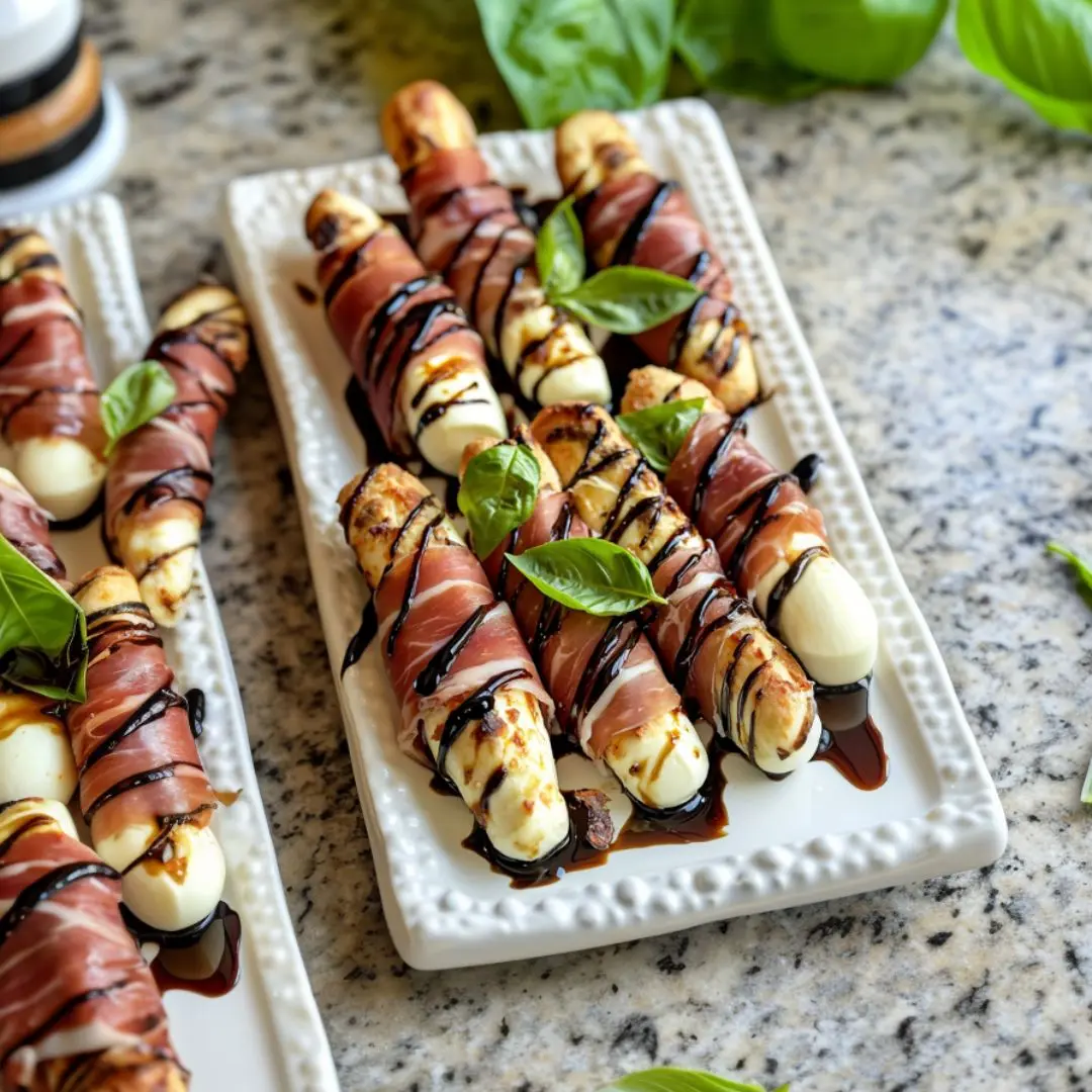 Delicious Mozzarella Wrapped with Prosciutto: A Must-Try Snack 7 Mozzarella wrapped with prosciutto appetizer on granite countertop