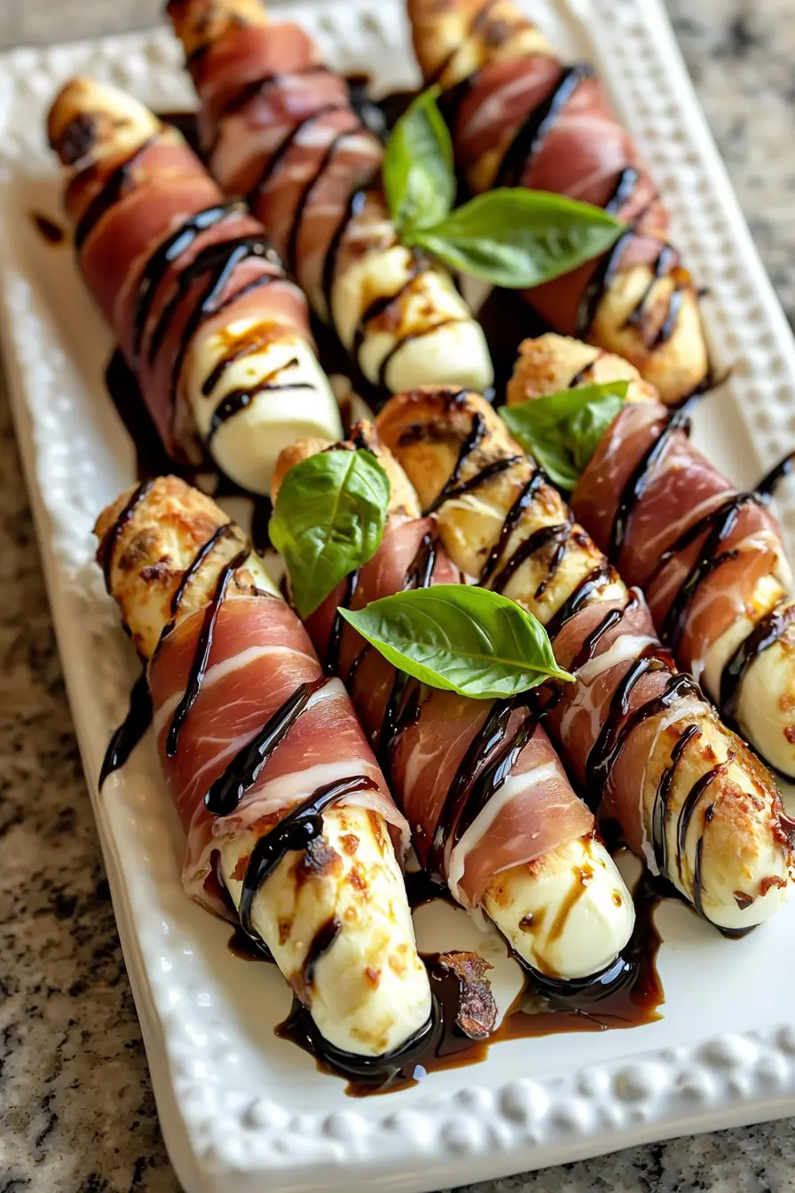 Delicious Mozzarella Wrapped with Prosciutto: A Must-Try Snack 5 Mozzarella wrapped with prosciutto appetizer on granite countertop