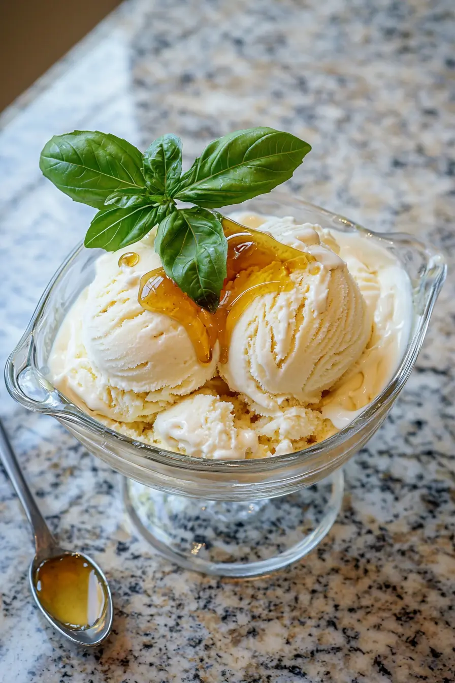 Irresistible Ninja Creami Vanilla Ice Cream Recipe You’ll Love! 9 Ninja Creami vanilla ice cream with honey and basil