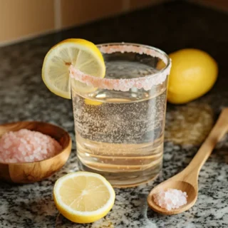Himalayan salt flush drink on granite countertop