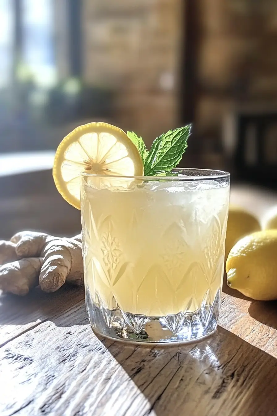 Best Homemade Mounjaro Recipes for Effective Weight Loss 8 Best Homemade Mounjaro Recipes drink with lemon, ginger, and honey in a clear glass on a rustic table.