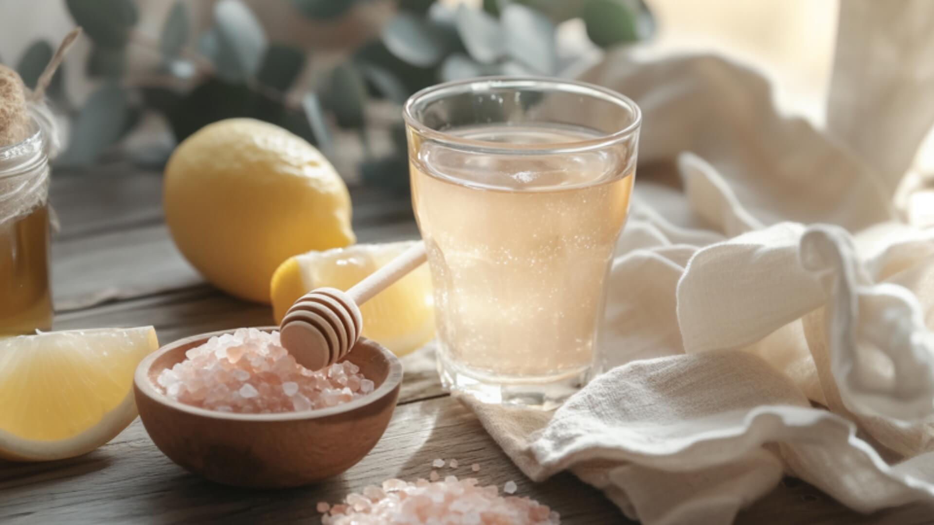 Beautiful flat lay of Blue Salt Trick drink and ingredients for men’s health and vitality
