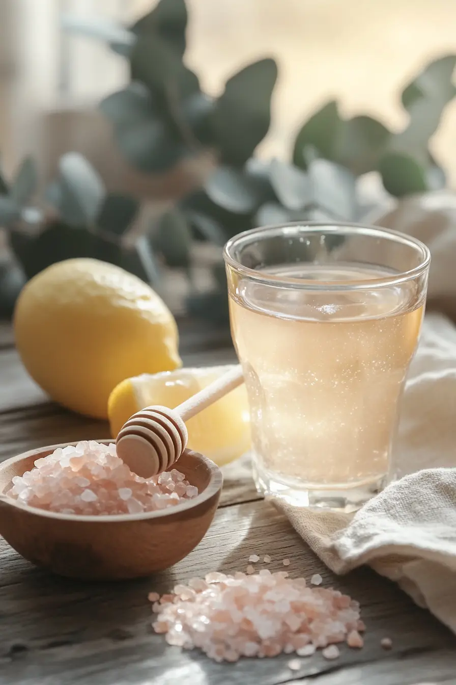 The Salt Trick for Men in Bed: Boost Stamina & Performance Naturally (Blue Salt Remedy) 8 Beautiful flat lay of Blue Salt Trick drink and ingredients for men’s health and vitality