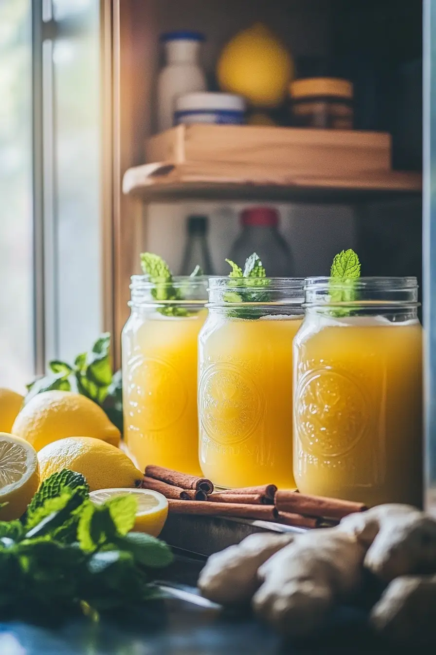 How to Make a Natural Mounjaro Recipe with Only 4 Ingredients 12 Mason jars of stored natural Mounjaro drink with ingredients for custom variations