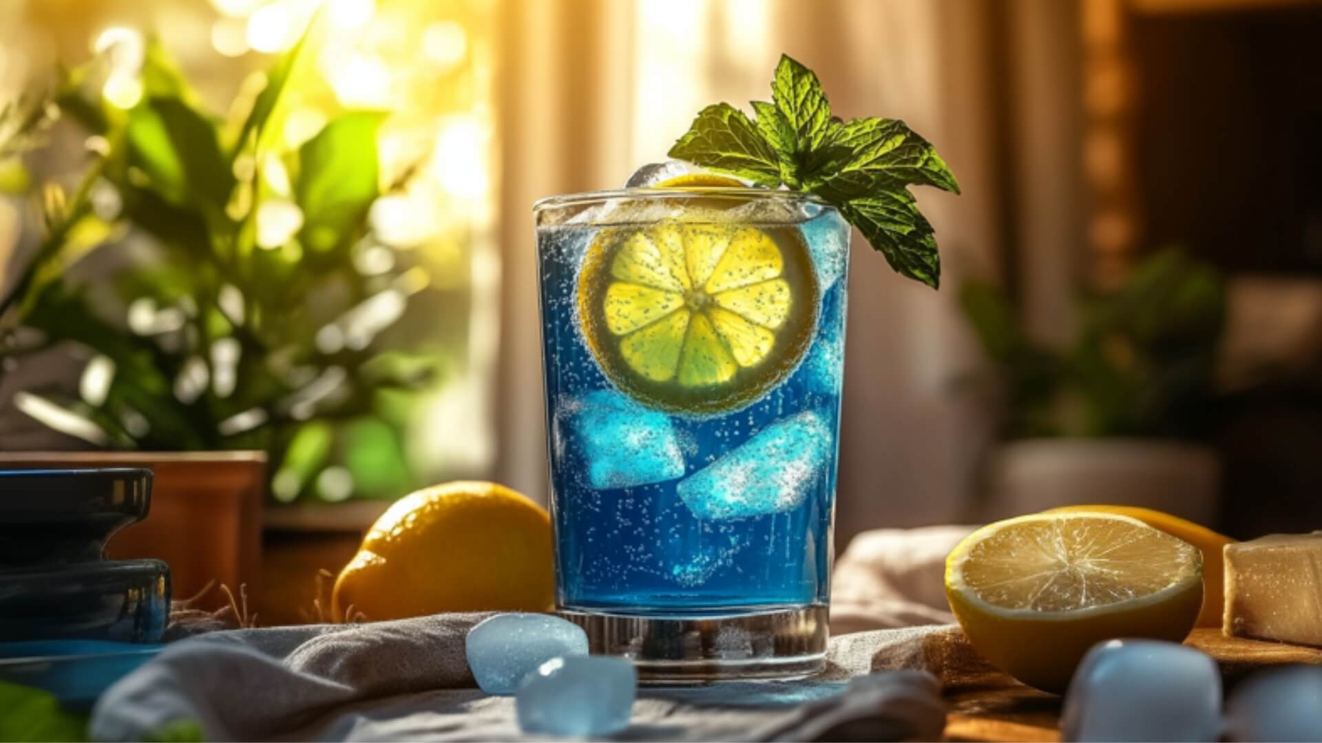 Finished Blue Salt Trick Recipe with mint garnish