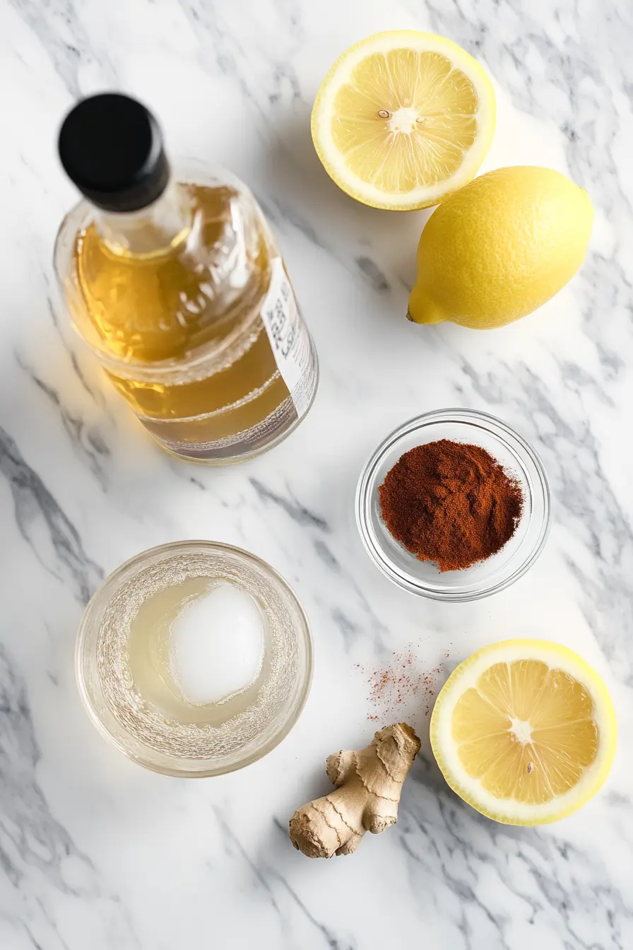 Brazilian Mounjaro Drink Recipe with Vinegar: Does It Work? 8 Ingredients for Brazilian Mounjaro drink laid out flat