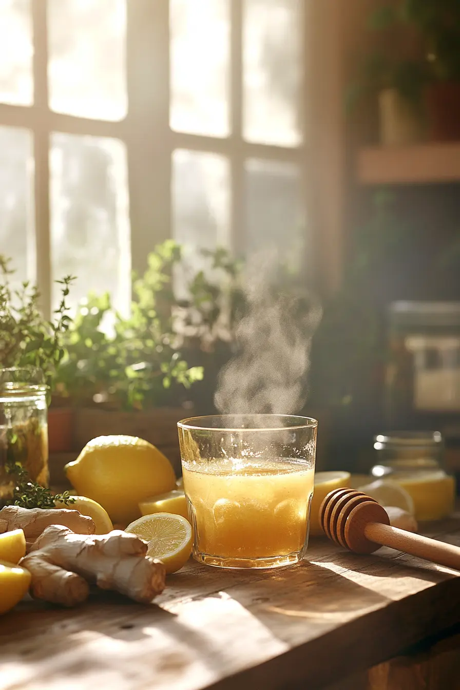 What Is the Natural Mounjaro Recipe? (Full Explanation) 7 What Is the Natural Mounjaro Recipe? - Natural Mounjaro drink with lemon, ginger, and honey on wooden table