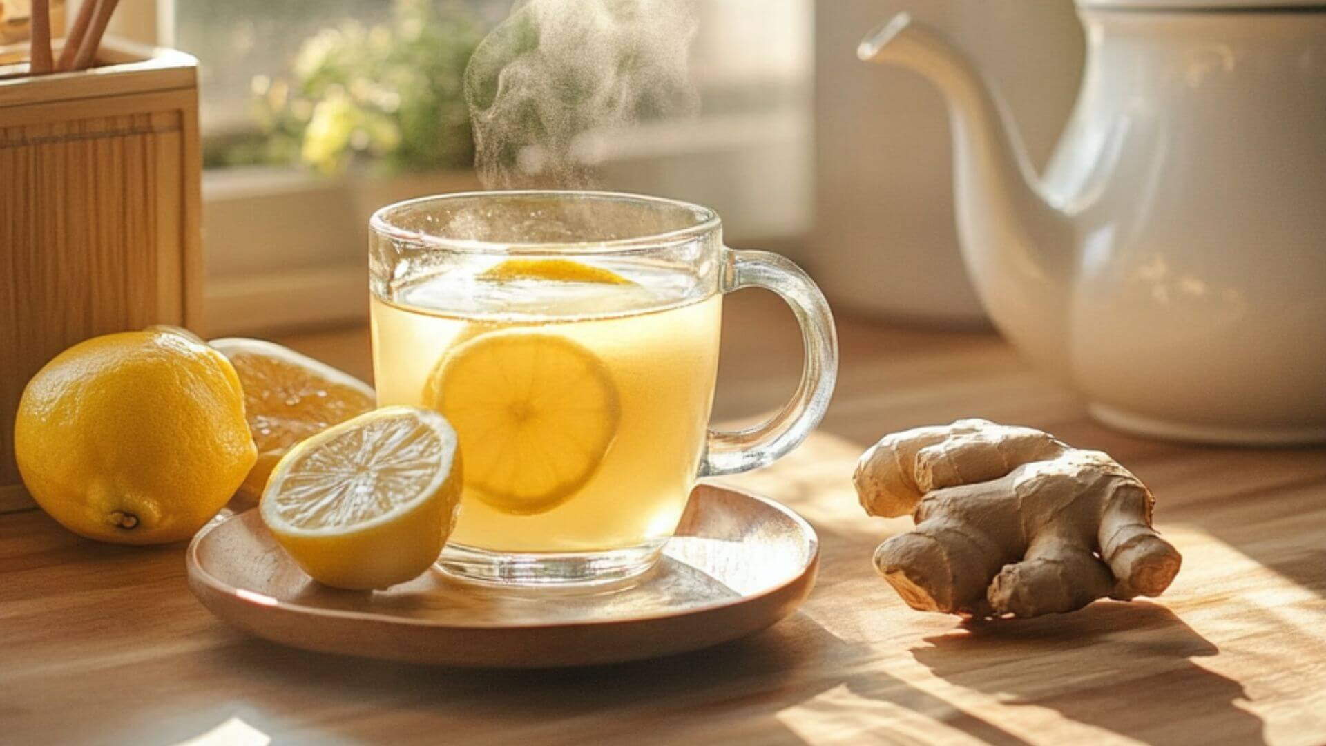 Natural Mounjaro Drink with lemon, ginger, honey, and warm water