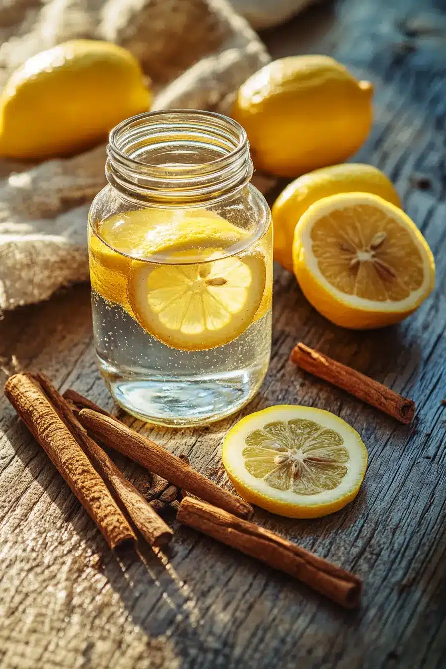 apple cider vinegar detox drink on rustic table