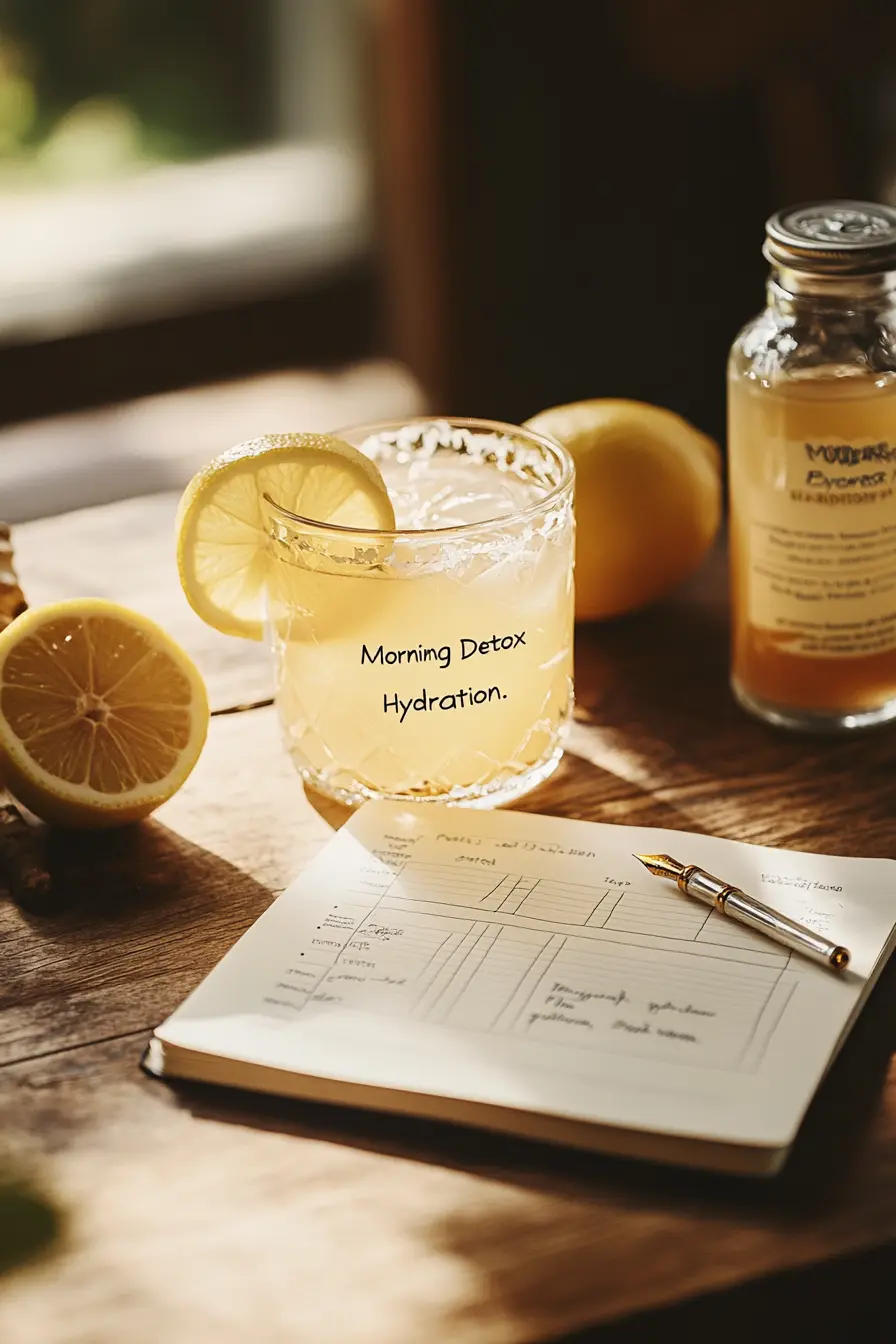 Mounjaro weight loss detox drink next to a health journal tracking daily progress