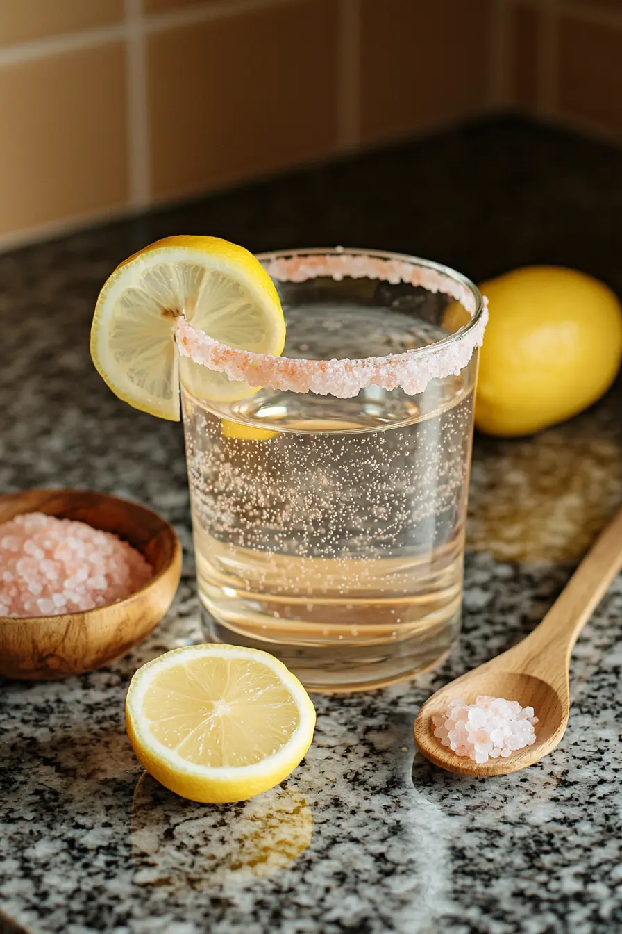 Himalayan salt flush drink on granite countertop