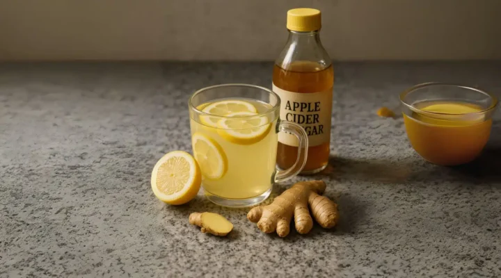 Natural Mounjaro Recipe With 4 Ingredients detox drink in a glass mug with lemon, ginger, and apple cider vinegar