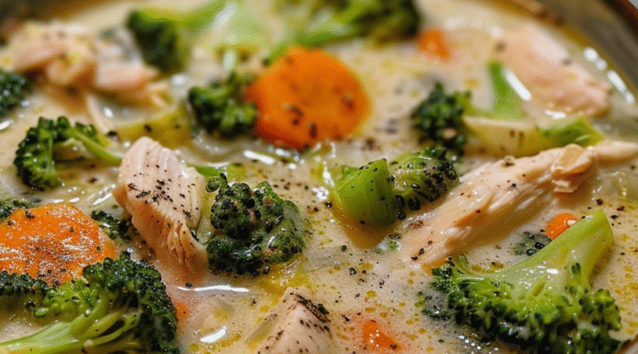 Chicken Broccoli Soup taken with iphone 15 pro max --iw 2 --ar 2:3 --v 6.0 --raw