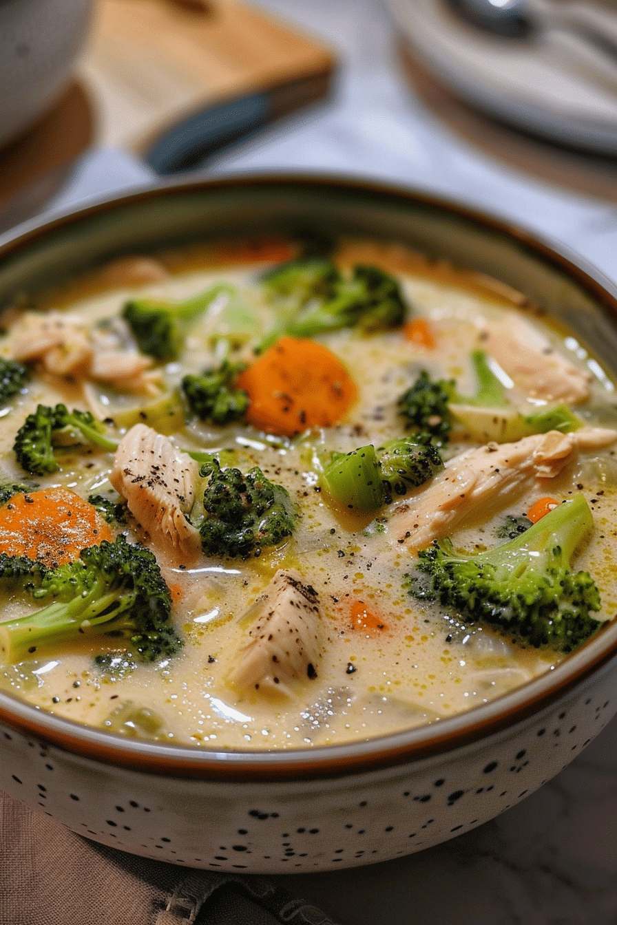 Freshly cooked chicken broccoli soup in pressure cooker