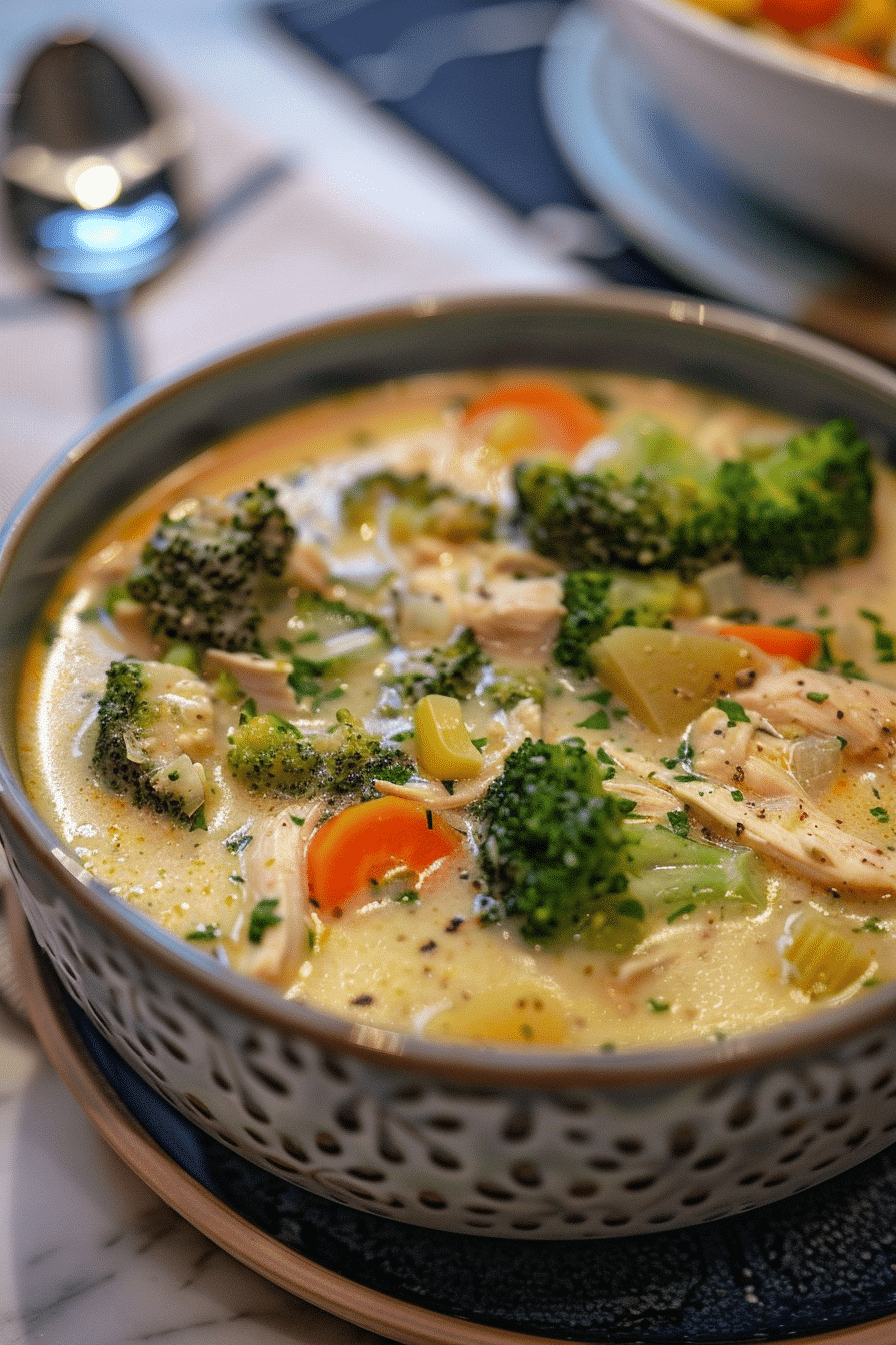 Fresh ingredients including chopped onion, carrots, celery, broccoli for soup
