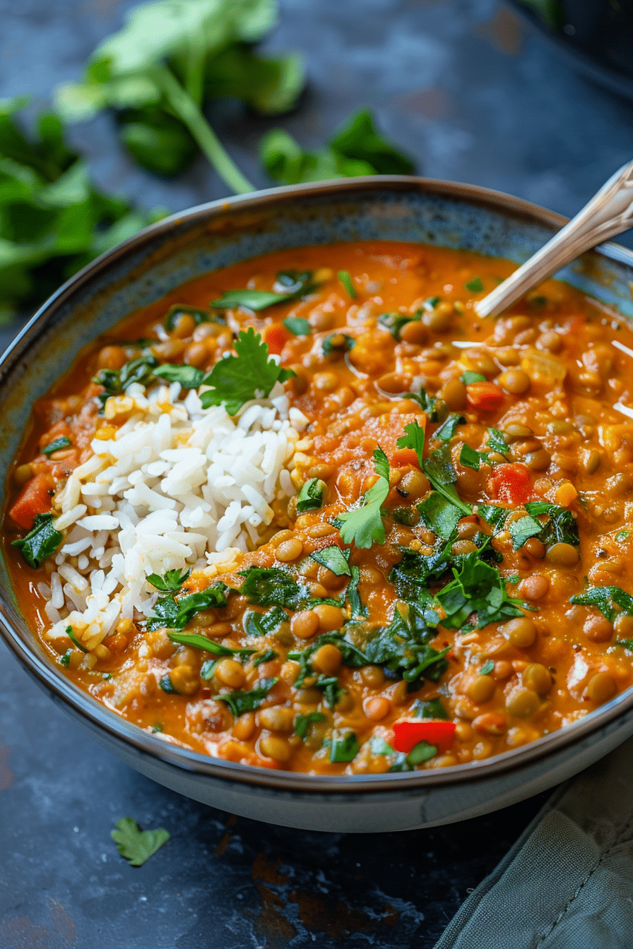 Instant Pot Lentil Curry cooking with visible steam and cozy kitchen aroma