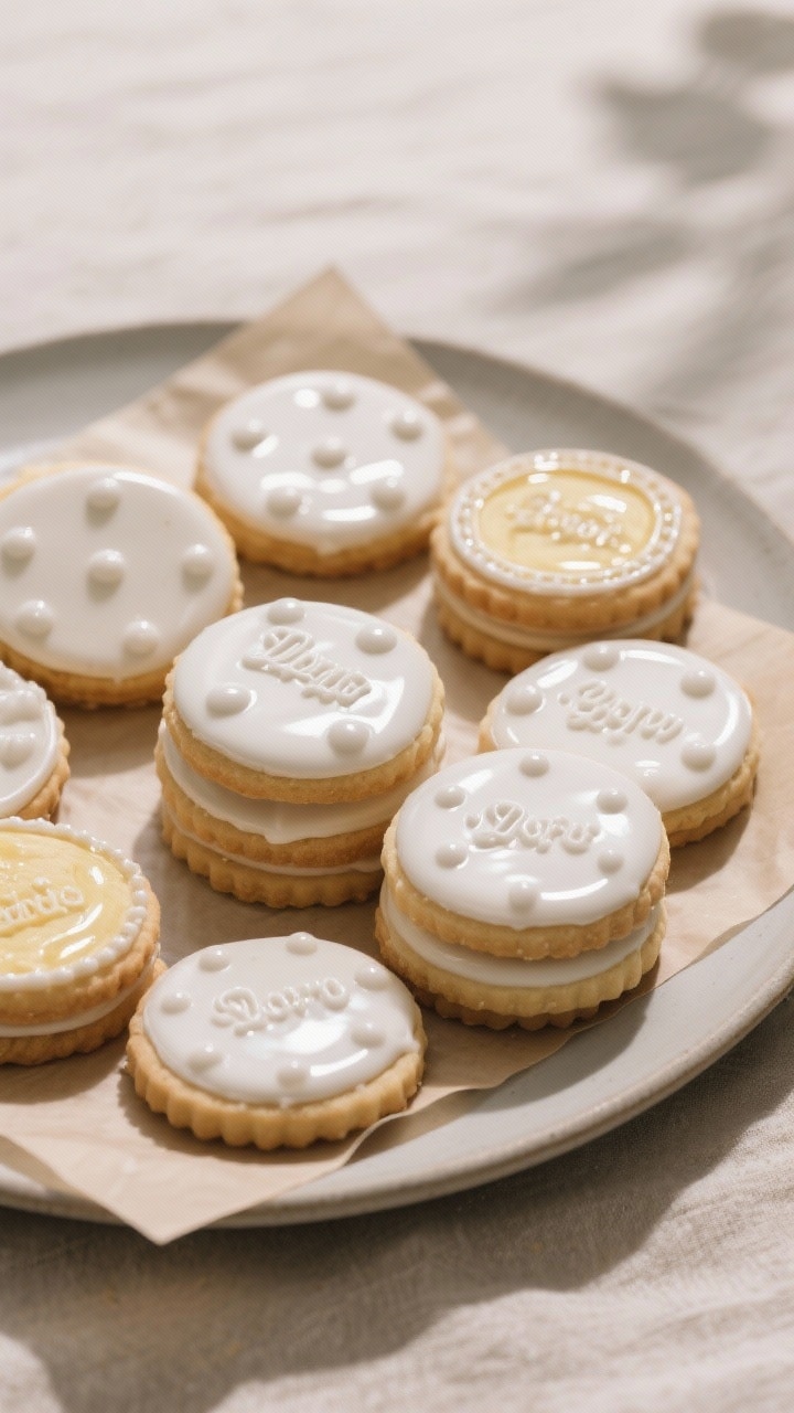 Final dish presentation: Beautifully arranged assortment of fully dried, glossy royal-iced sugar coo