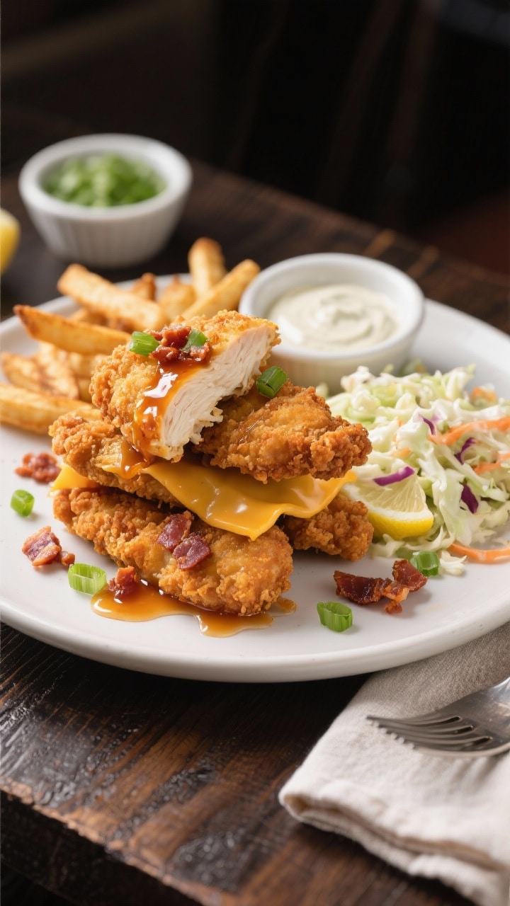 Final plated dish: Restaurant-quality presentation of crack chicken tenders stacked on a matte white