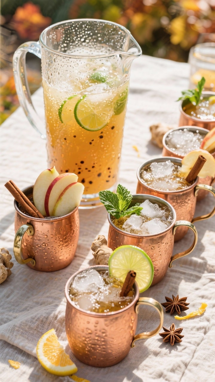 Tasty top view: Batch-party setup featuring a clear pitcher of pre-mixed base (vodka, cider, lime, b