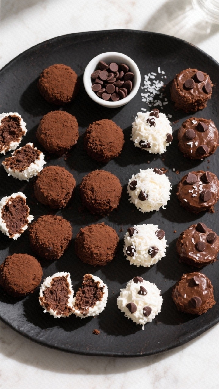 Tasty top view final presentation: Overhead shot of fully set cottage cheese brownie batter protein