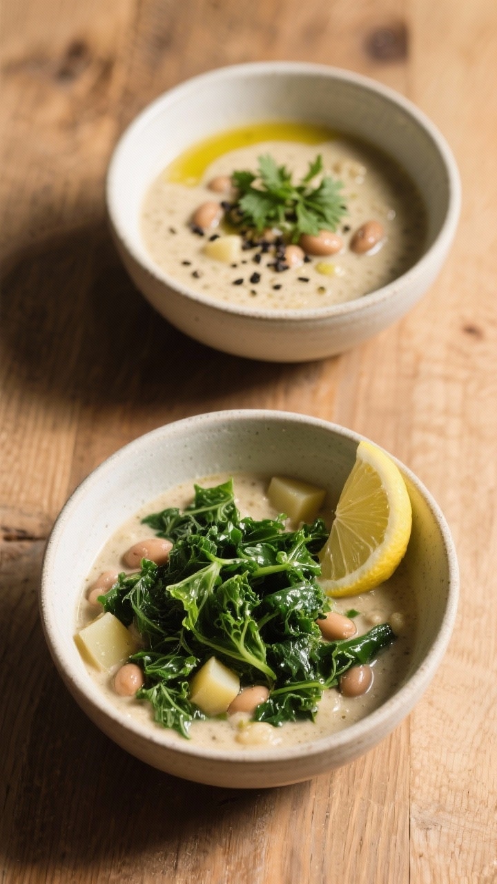 Tasty top view: Overhead image of two bowls—one classic, one with a green boost—showcasing varia